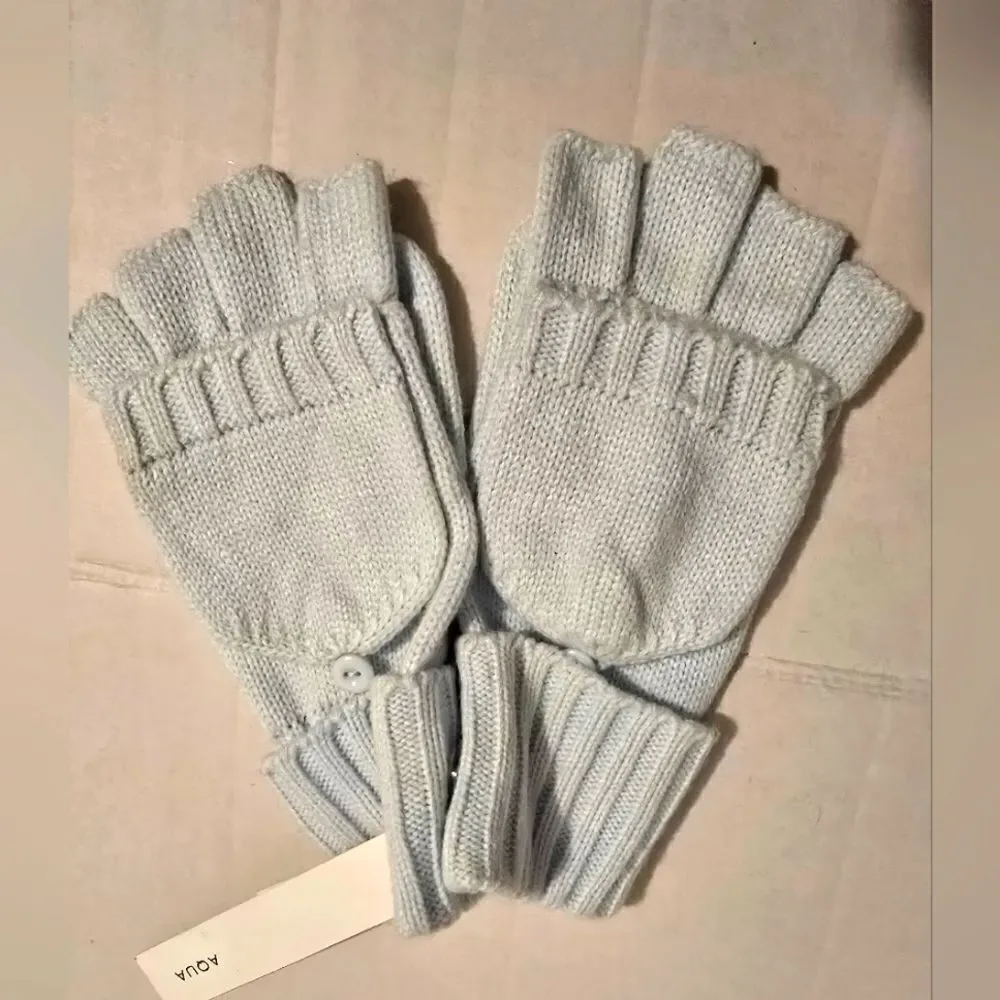 NWT Aqua Pop-top Knitted Gloves In Ice Blue One Size